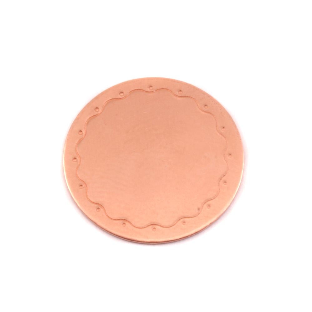 Metal Stamping Blanks Copper Circle with Wavy Border, 19mm (.75"), 24g